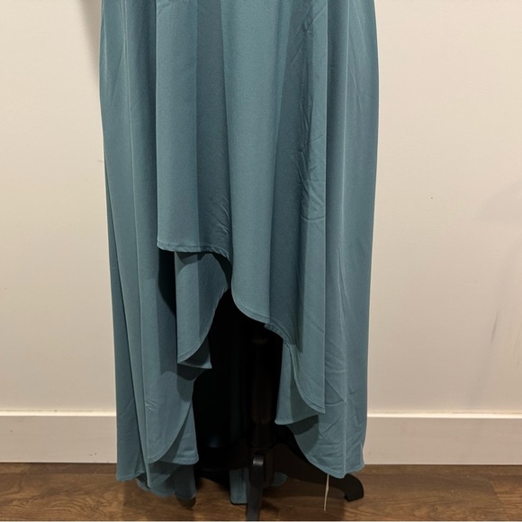 Halara Breezeful Shirred High Low Flowy Midi Dress Stone Blue Size Large NWT - Picture 5 of 12
